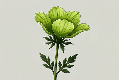 Green flower with leaves stems