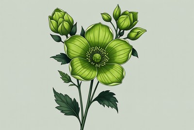 Green flower with buds on stem