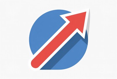 Red arrow points upward in blue circle