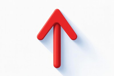 Red arrow pointing upwards on white background