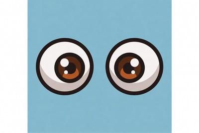 Cartoon style big eyes on blue background