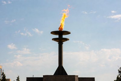 Eternal flame at memorial site in city