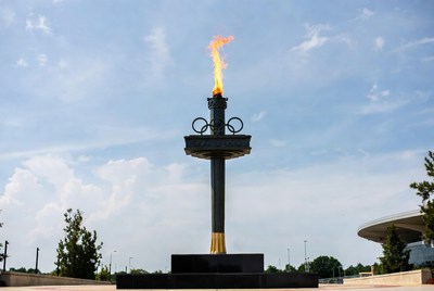 Olympic torch stands tall in city