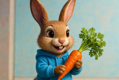 Rabbit in blue sweater with carrot