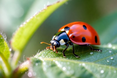 Ladybug on a leaf in nature