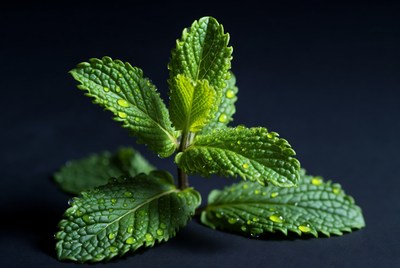 Fresh mint leaves with water droplets