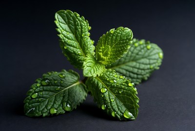 Fresh mint leaves with water droplets