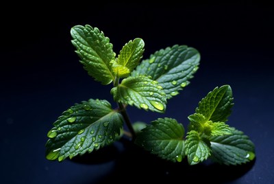 Fresh mint leaves with water droplets