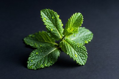 Fresh mint leaves with water droplets