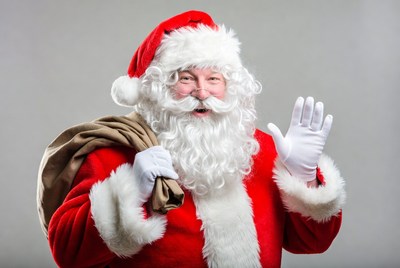 Santa claus stands with sack