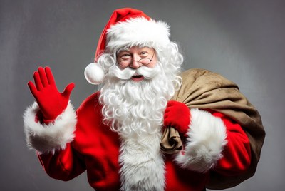 Santa claus with his sack waving