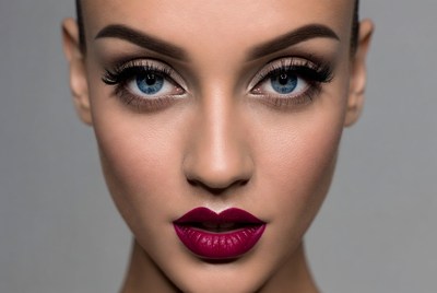 Woman with bold makeup in close-up view