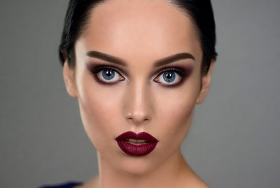 Close-up of woman with bold makeup