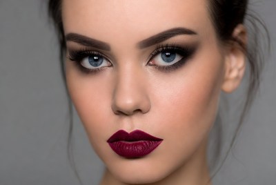 Model with bold makeup in studio
