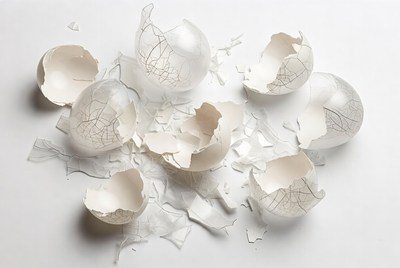 Eggshells scattered on a surface