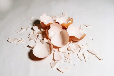 Eggshells on a flat surface