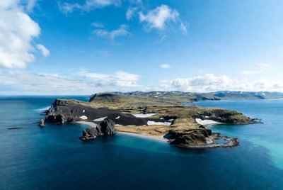 Island view under blue sky