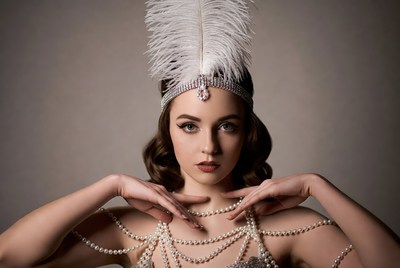 Model in vintage attire posing