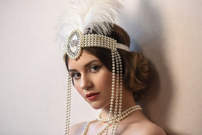 Vintage-dressed woman at a photoshoot