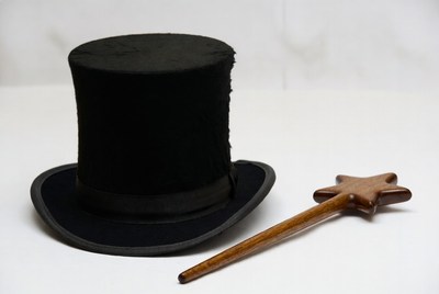 Magic hat and wand on a table