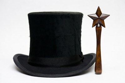 Black top hat with wooden wand