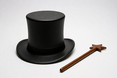 Magic hat and wand on white background
