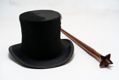 Magic hat and wand on display