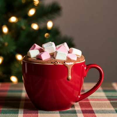 Hot chocolate with marshmallows on a table