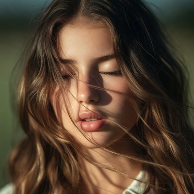 Young woman with long hair outdoors