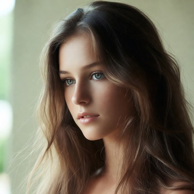 Young woman with long hair indoors