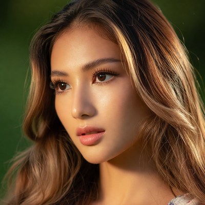 Model poses in natural light outdoors