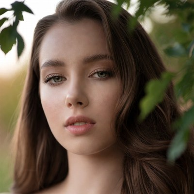 Young woman among green leaves