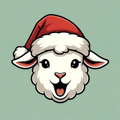 Happy sheep wearing a santa hat