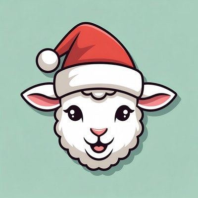 Cute sheep wearing santa hat