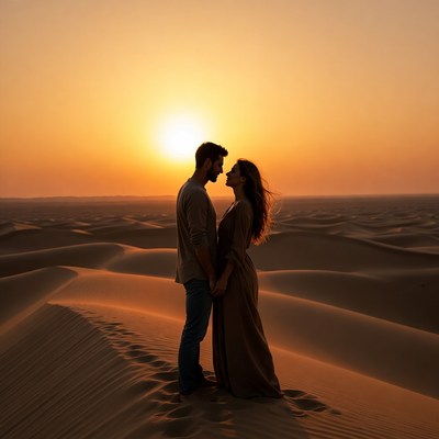 Couple in desert at sunset