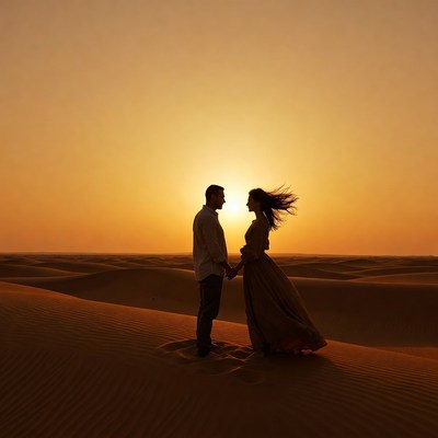 Couple holding hands at sunset