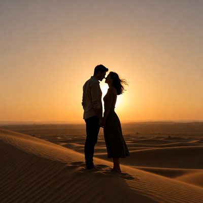 Couple enjoying sunset in desert