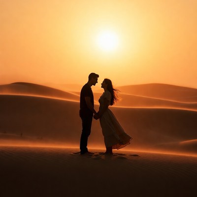 Couple holding hands at sunset