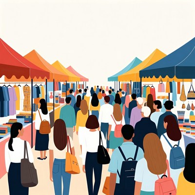 People walking through a market street