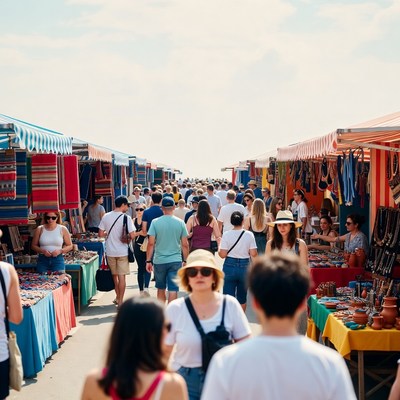 Crowd at outdoor market in summer