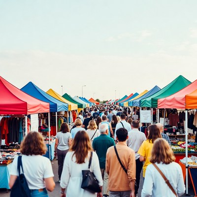 People walking through a market