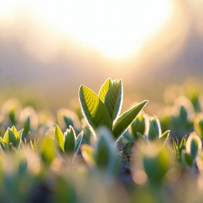 Bright green plant at sunrise