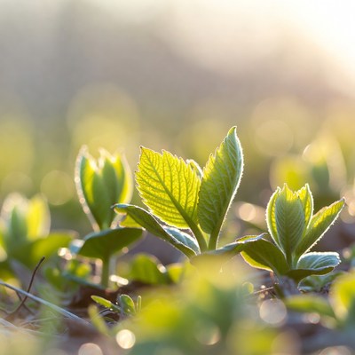 New leaves sprouting in spring light