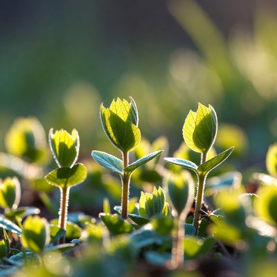 New plants grow in sunlight