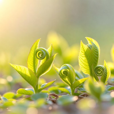 New leaves grow in sunlight
