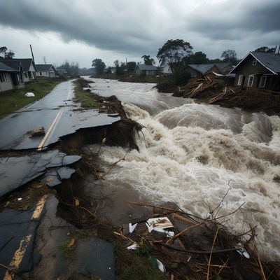 Flood damage in a residential area