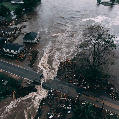 Flood damage in residential area after storm