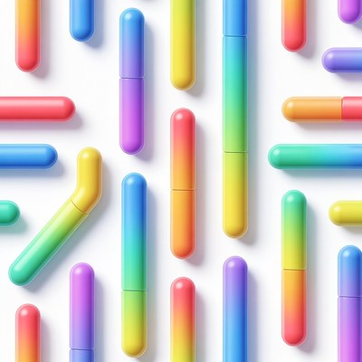 Colorful shapes arranged on white background