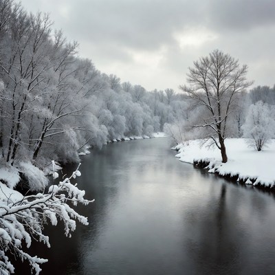 Winter scene by the river