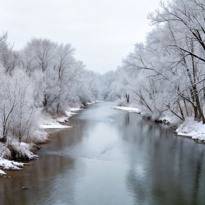 River flows through winter landscape